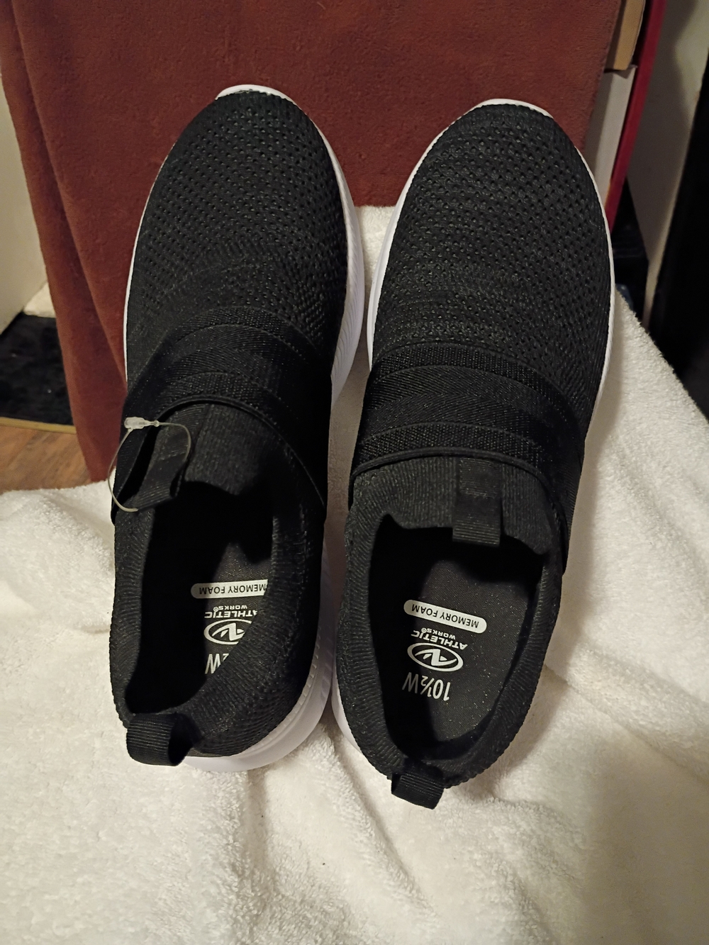 Athletic Works Black Slip-On Knit Sneakers with White Sole